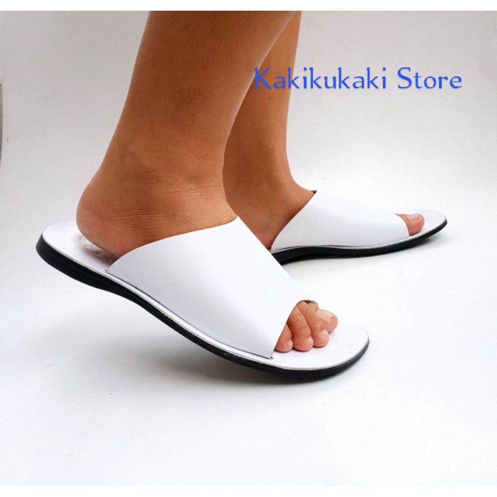 Kakikukaki.Store Sandal Kokop Pria Original Kulit Sapi Asli Sendal Slop Warna Hitam Putih Coklat Tan