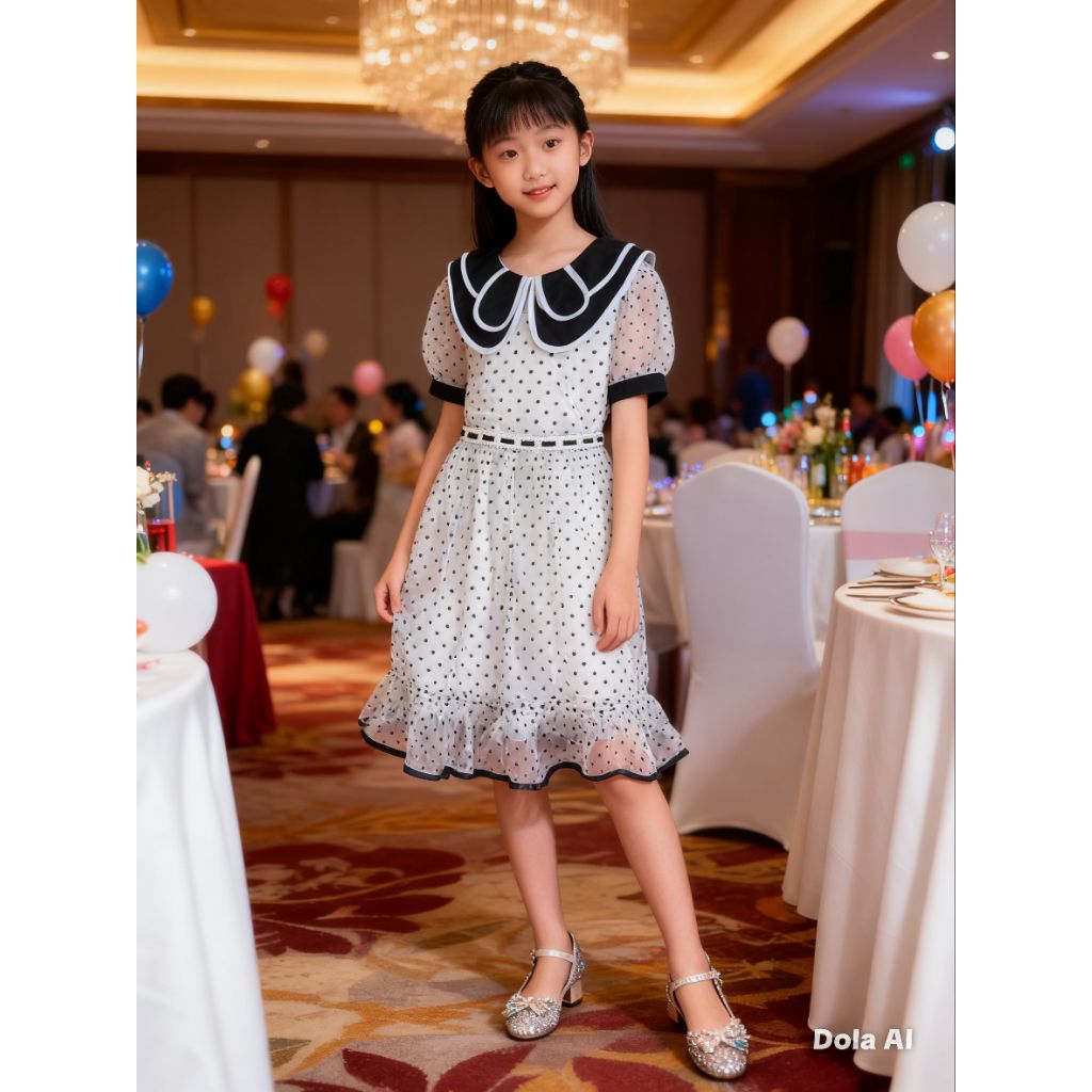 READY DRESS POLKADOT WHITE BLACK PREMIUM/DRESS ANAK CEWEK/DRESS PARTY ANAK/DRESS ANAK IMPORT/DRESS A