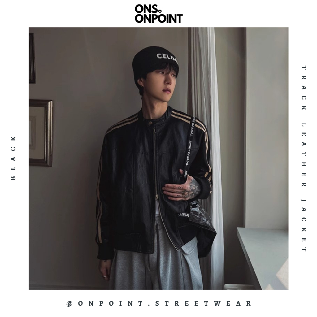 [ONS BY ONPOINT] Track Leather Jacket - jaket denim jaket jeans pria jaket varsity pria leather jack