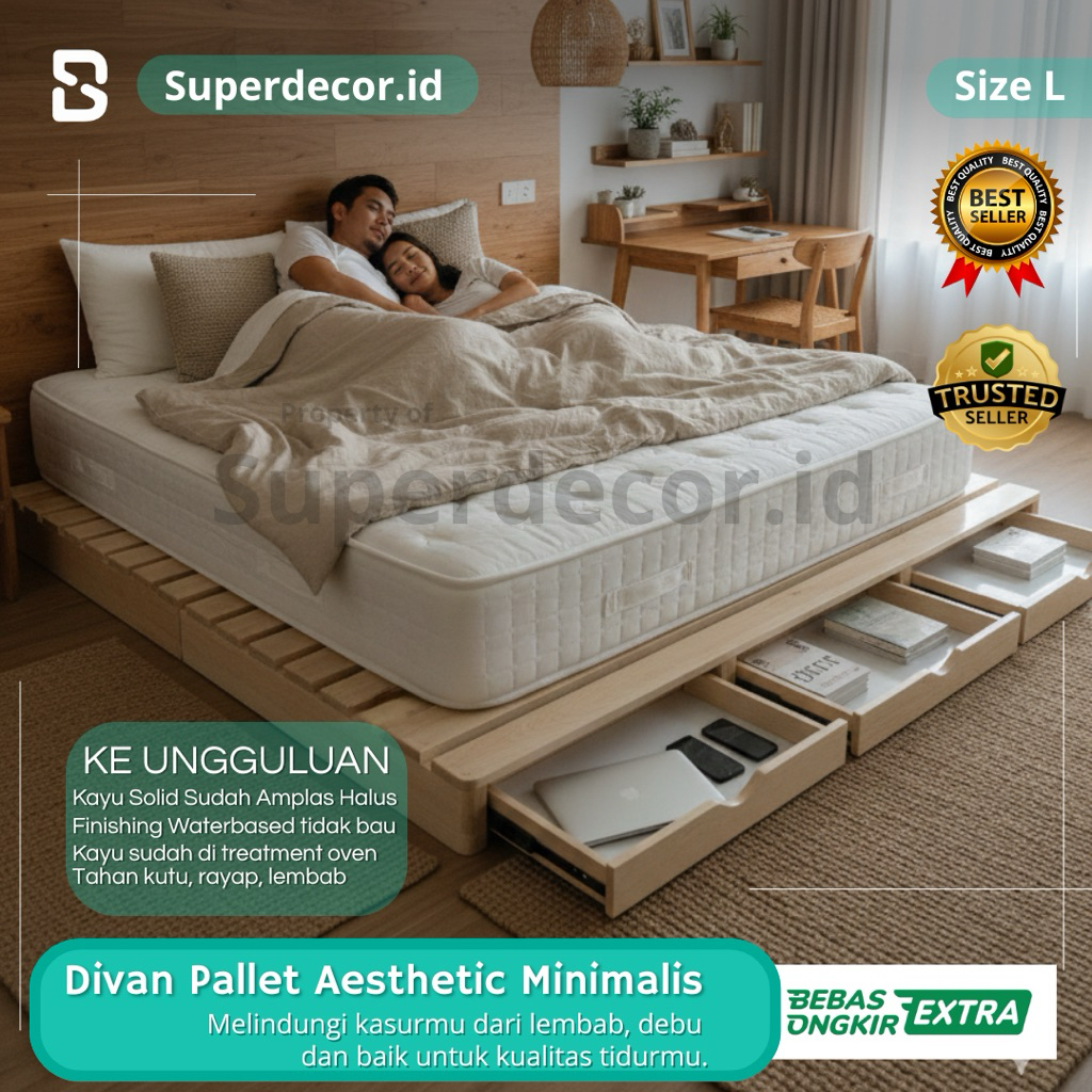 Divan Kayu Pallet Minimalis (L) / Dipan Pallet / Alas Tempat Tidur aesthetic