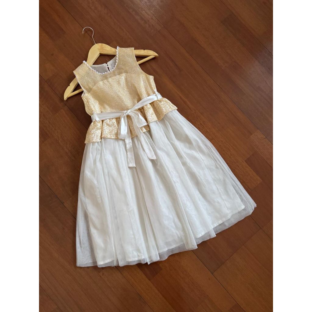 [PL] DRESS ANAK GOWN GOLD PESTA NATAL WEDDING | dress gaun anak perempuan gold pesta