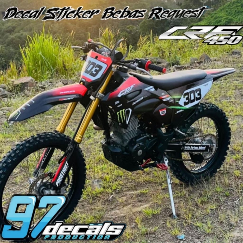 DECAL CRF 450 HITAM KOMBINASI MERAH PUTIH KEREN