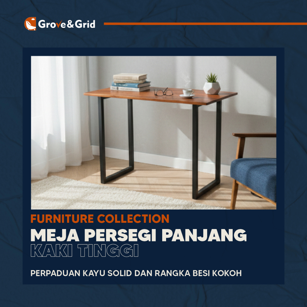 MEJA RAKIT - MEJA KAYU PORTABLE KAKI BESI KOTAK TINGGI 75 CM
