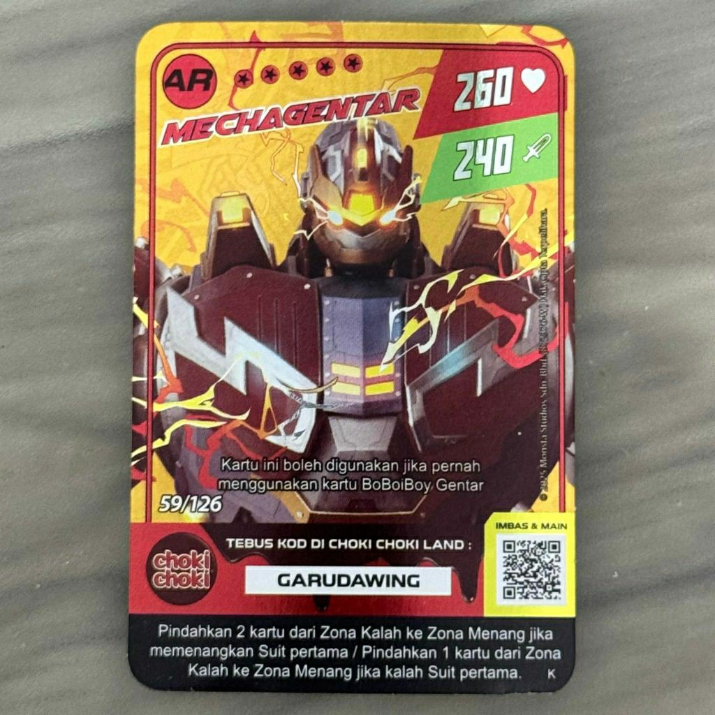 Choki Choki Boboiboy - Monsta Galaxy Card V2 Mecha Gentar AR Kartu Langka