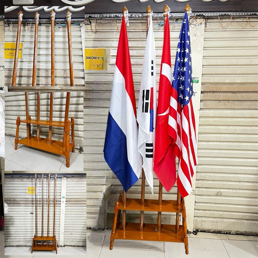 Lancar Jaya Advertising Ready Tiang Bendera Pataka Set Premium/Tiang Bendera Ruangan Berkualitas/Tia