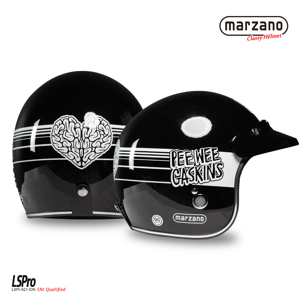 Marzano X Pee Wee Gaskins Helm Retro Bogo Half Face Black Glossy Size S-XL Berstandar SNI