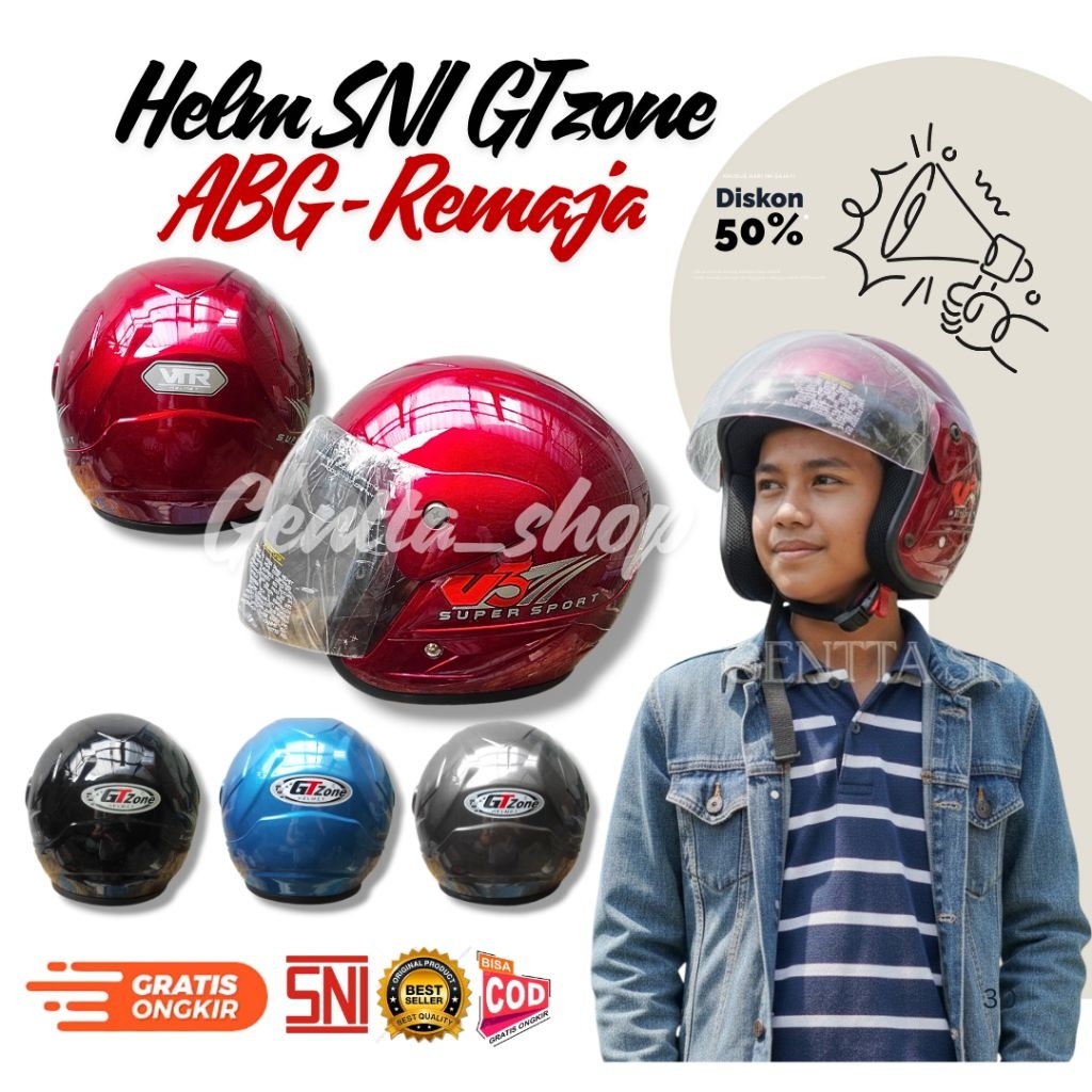 Helm SNI GT Zone Remaja ABG Polos Glossy 10 12 15 Tahun.