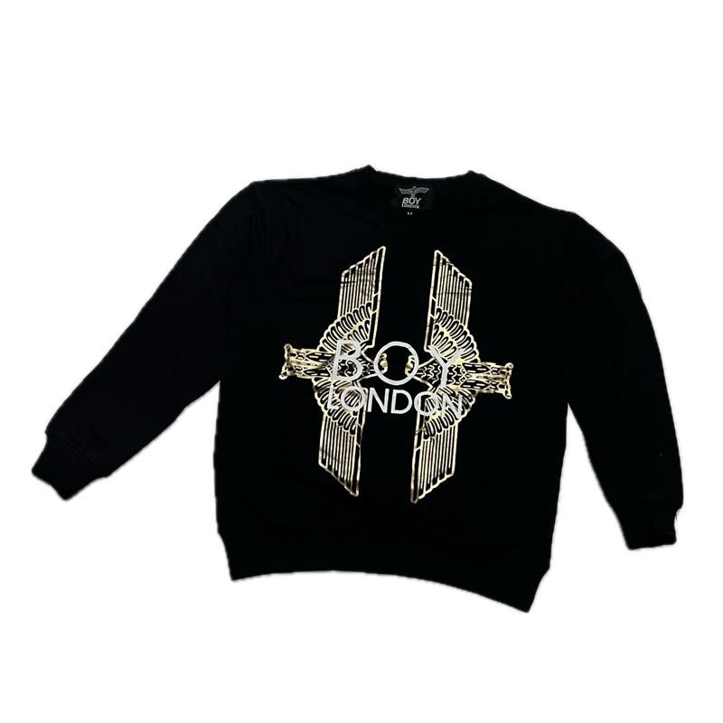 BOY London Double Gold Eagle White Logo Black Sweater Crewneck unisex men women  Streetwear Fit Casu