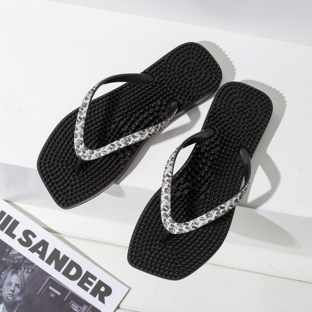 Sandal Rematik Kesehatan Dewasa-Hitam 10, Sol Duri Kecil, Refleksi Akupuntur