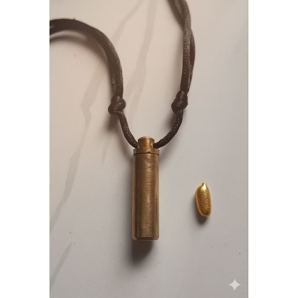 Kalung Pendant Liontin Tabung Kuning Bonus Batu Berasmas Terbaik