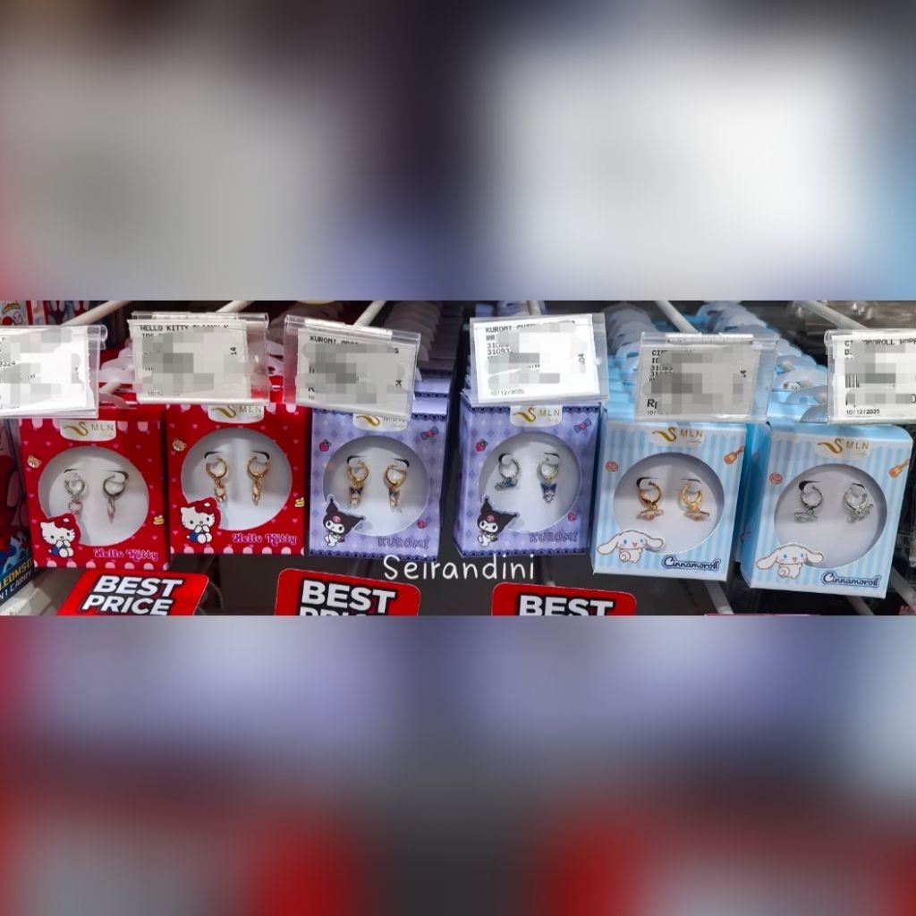 NEW Anting Anak Sanrio Kuromi Cinnamoroll Hello Kitty My Melody Silver Gold Earring Kado Hadiah Unik