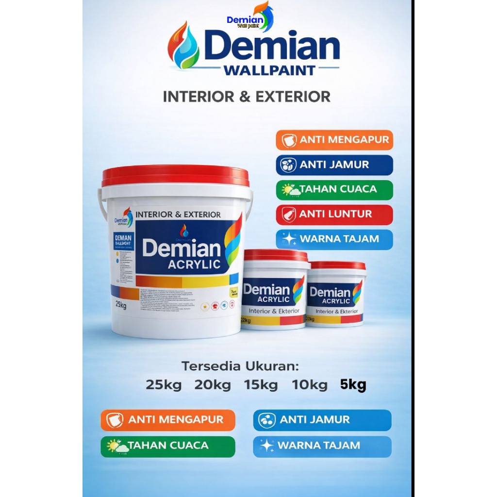 1. Cat Tembok 25Kg Interior & Eksterior Anti Jamur – Demian Wallpaint  berbagai variasi warna dan pr