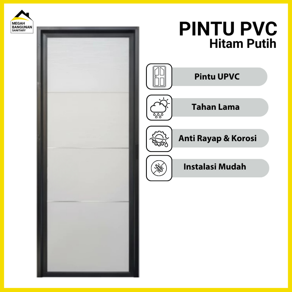 Pintu PVC Kamar Mandi Hitam Putih 70X195 CM Pintu Kamar Mandi