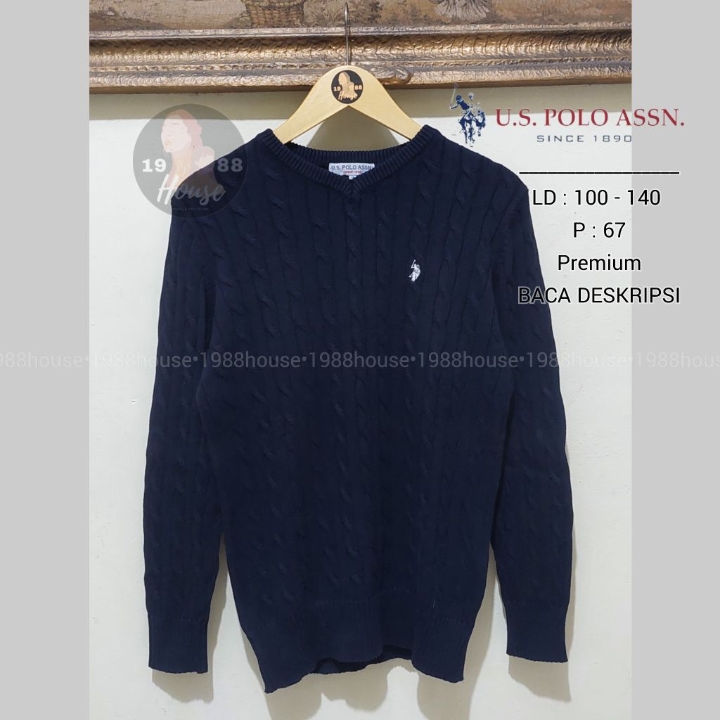 US Polo ASSN Sweater Kepang Rajut V Neck Navy