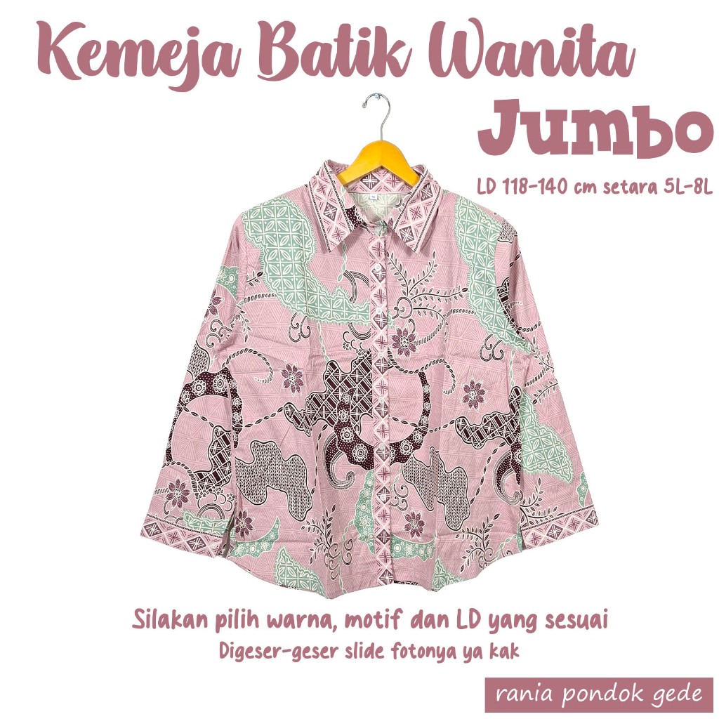 Kemeja wanita Jumbo 3L - 8L LD 120, 125, 130, 140 cm batik katun stretch