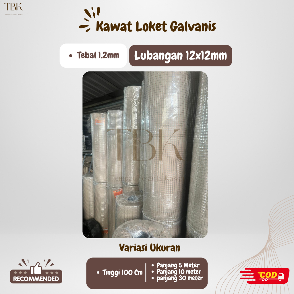 KAWAT LOKET RAM GALVANIS - 1,2 MM LUBANGAN 12 X 12 MM TINGGI 100 CM | PANJANG 5 METER, 10 METER, 30 