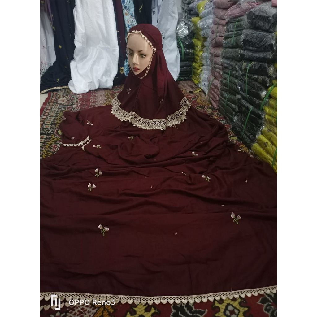 Mukena Terusan Rayon bordir strimin renda