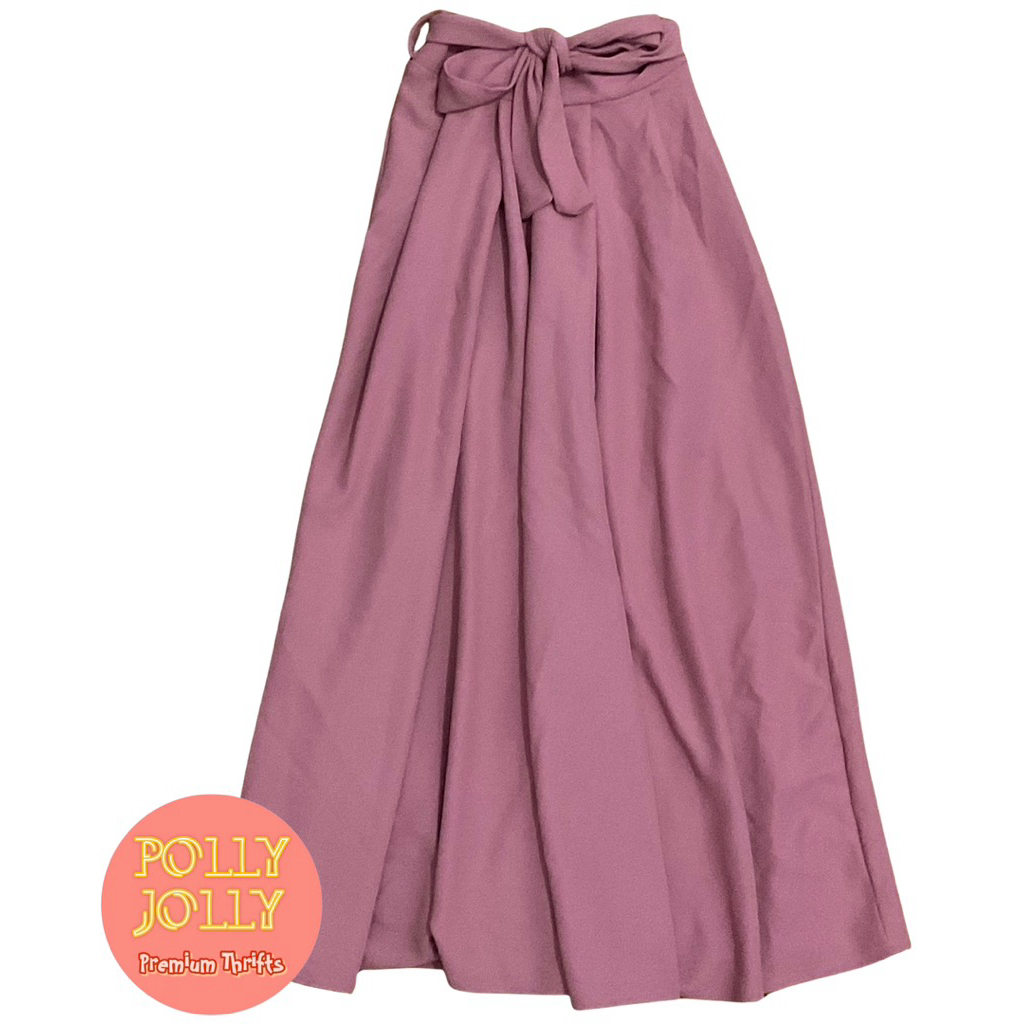 Rok Panjang Maxi Skirt Pinggang Karet Ikat Pinggang Warna Pink Muda Peach (Preloved)