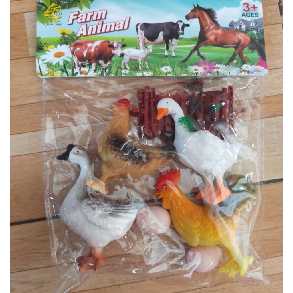 Mainan anak edukasi binatang karet unggas ayam bebek angsa dilengkapi pohon dan pagar lucu murah