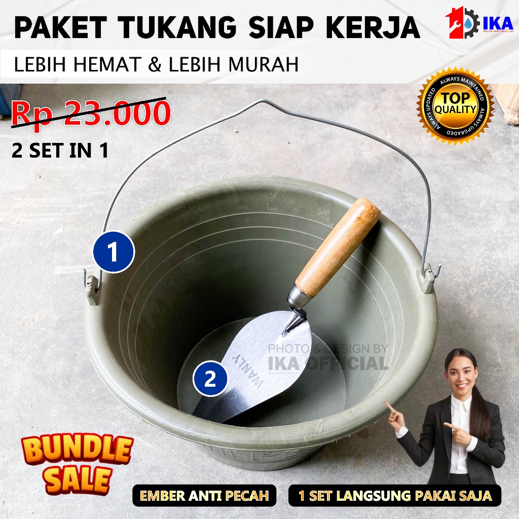 1 SET Ember cor + sendok semen 1paket ember hijau kecil dan sendok bata sendok adukan semen / (PAKET