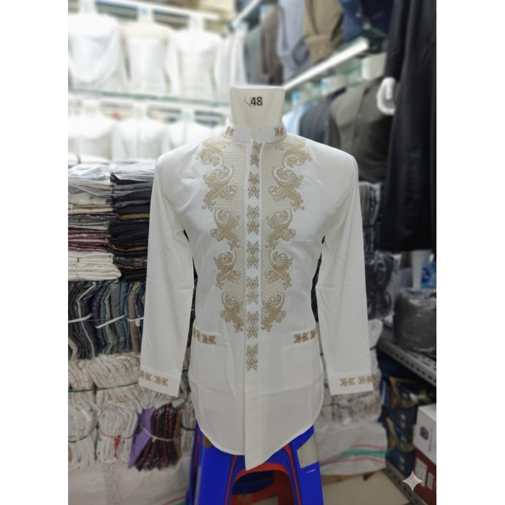 JASKO SALAFY  PUTIH DAN HITAM MEWAH BORDIR GOLD TIMBUL BAHAN SATIN QUALITY PREMIUM JAHITAN RAPI