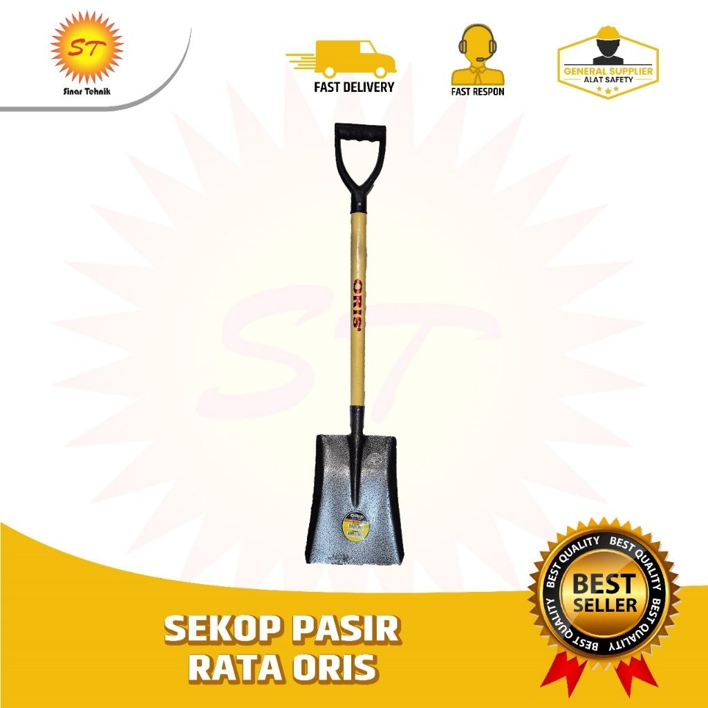 Sekop Pasir Rata Tanah Gagang Kayu Tebal Super Kuat ORIS
