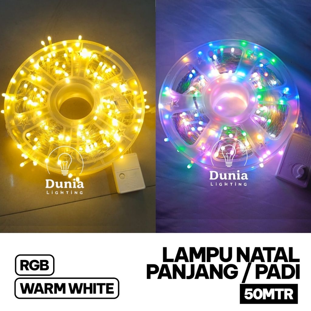 Lampu Natal Led Panjang 50m 50 meter m Warm White RGB / Twinkle Light Tumblr Padi Bola Kecil Kuning 