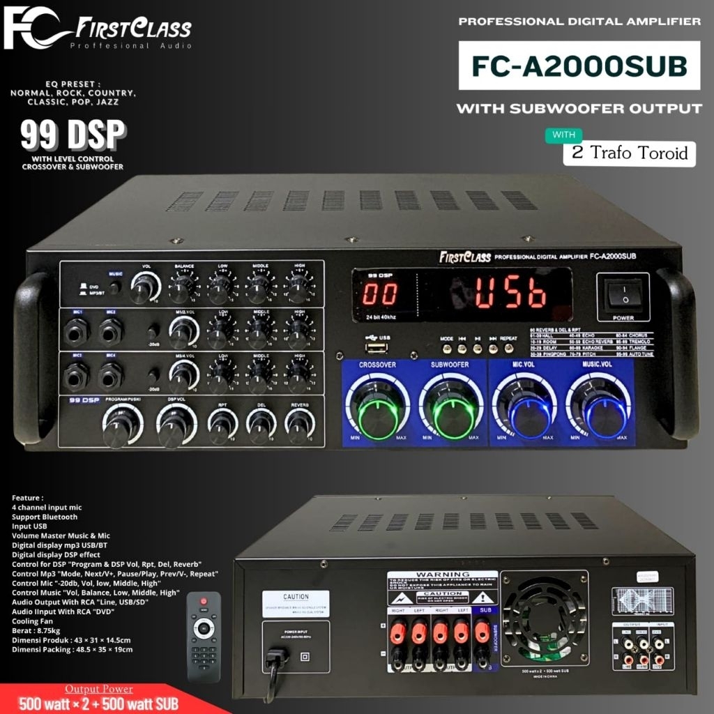 power mixer 2 channel First Class FC A2000 sub original