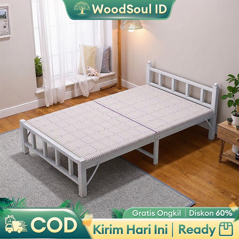 Ranjang Lipat Kecil Single Dipan Besi Anti Karat Portabel Tanpa Rakit 10cm Ketebalan Kasur