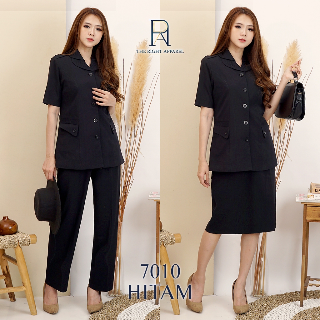 Blazer PNG Guru Seragam Wanita Kerah Jas Lebar Lengan Pendek dengan Lipatan Stelan ROK PENDEK / CELA