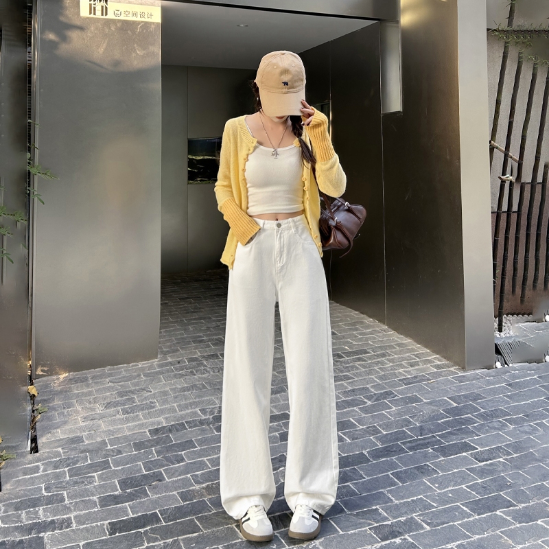Celana Jeans Wanita Putih Cream High Waist Loose Boyfriend Kulot Korean Style Panjang Jumbo