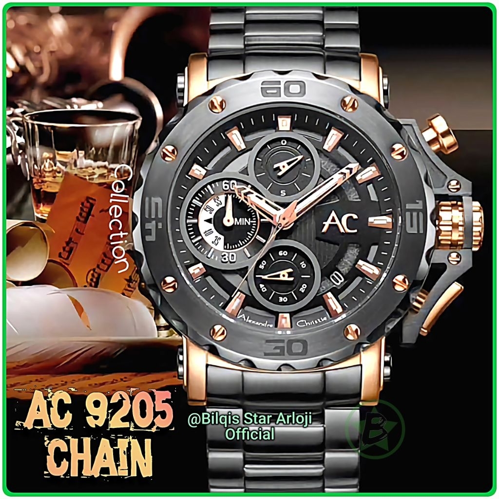 Alexandre Christie Collection Pria Ac 9205 Mc Tali Rantai Black Rose Gold Original
