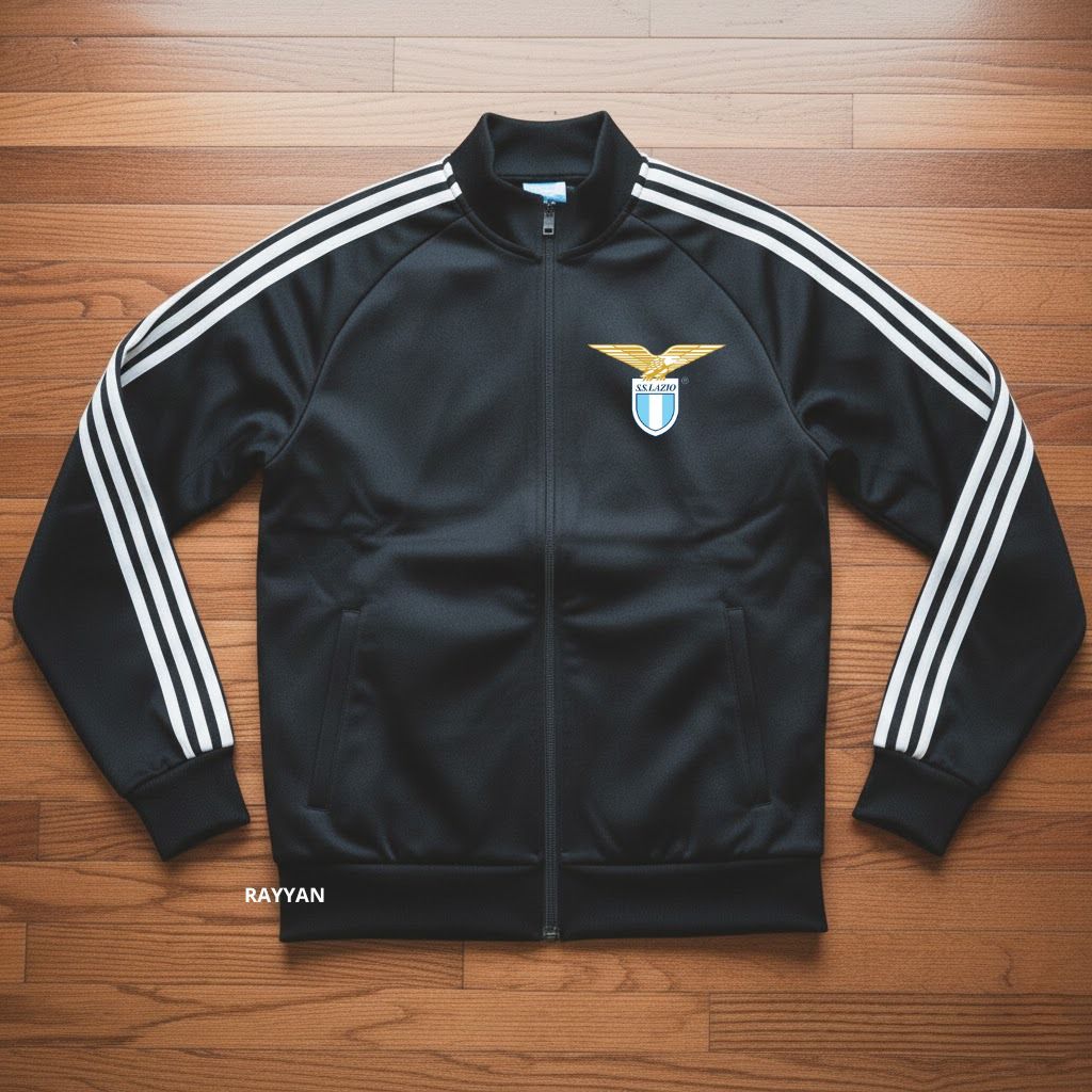 Lazio Tracktop Jacket Football Club Top Seri A Jaket Olahraga Outdoor Motif List 3 Tangan Sz M-XL - 