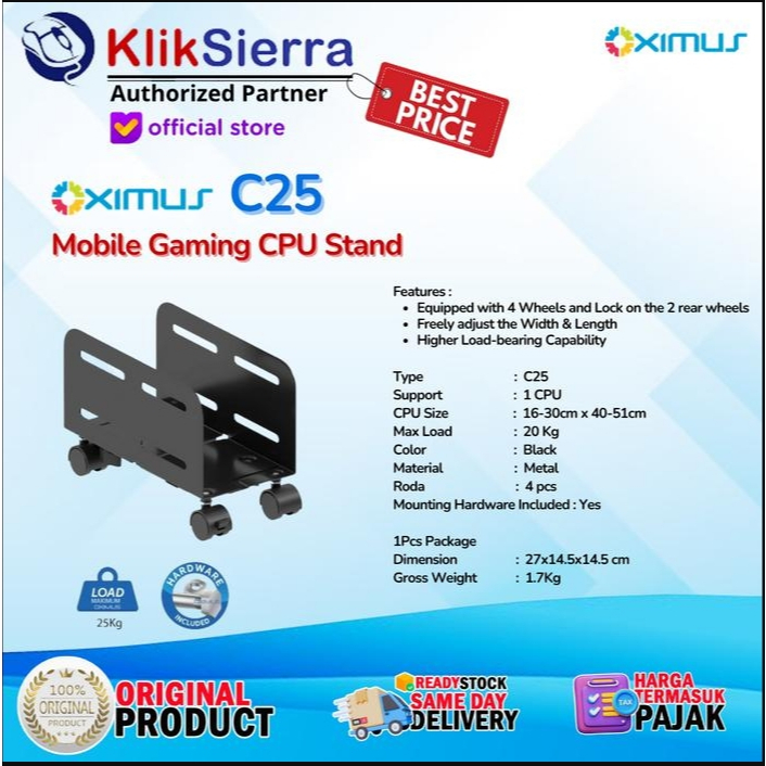 OXIMUS C25 Rak CPU Tray CPU - PC Holder Mobile Gaming CPU Stand Tempat Tatakan Rak Roda PC Gaming