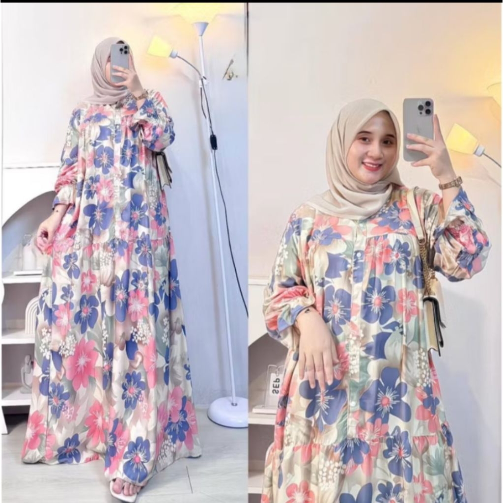 Gamis sufiya motif bunga bahan rayon premium