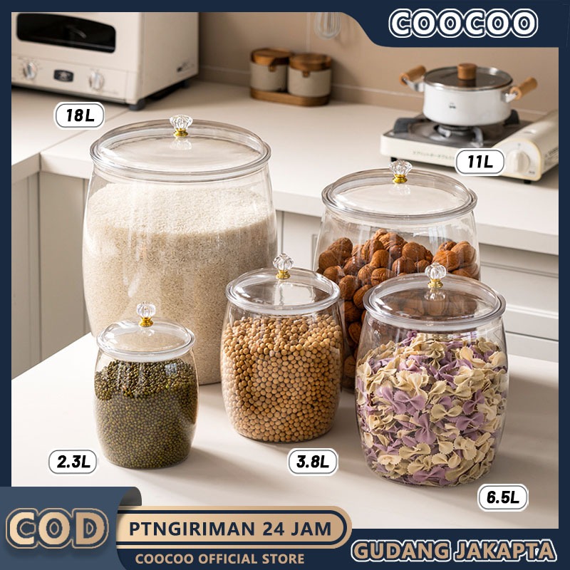 Wadah Plastik Kedap Udara Kapasitas Besar/Wadah Makanan Tertutup Dengan Tutup/Toples Kedap Udara Dar