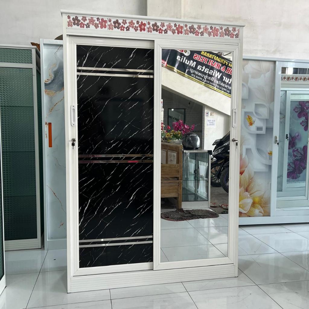 Lemari Baju Aluminium / Lemari pakaian 2 Pintu Sleding / Lemari Baju Kaca Pintu Geser