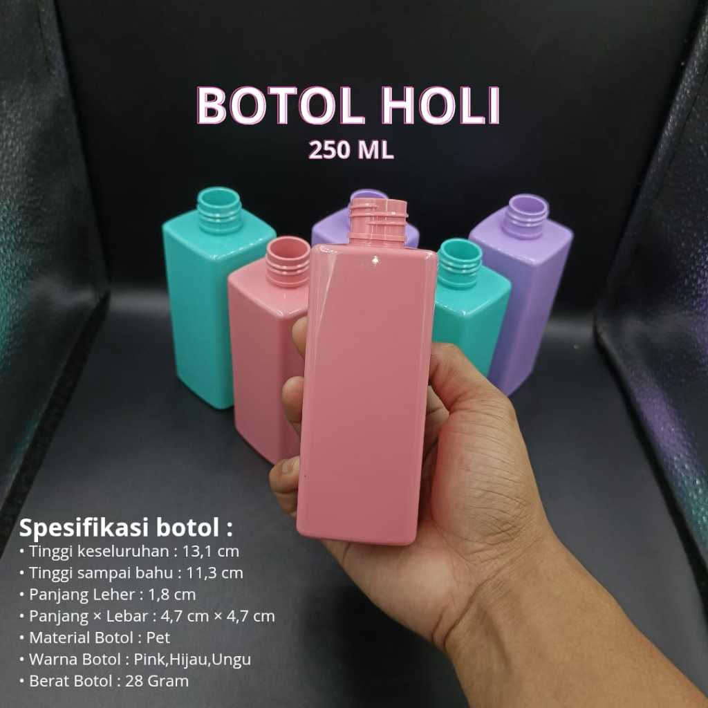 Botol PET 250ml kotak / botol holi 250ml PET ( Tanpa tutup )