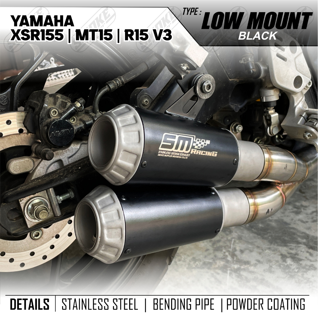 Knalpot Yamaha XSR 155 Smoke Muffler Tipe Low Mont Double Muffler Stainless Fullsistem