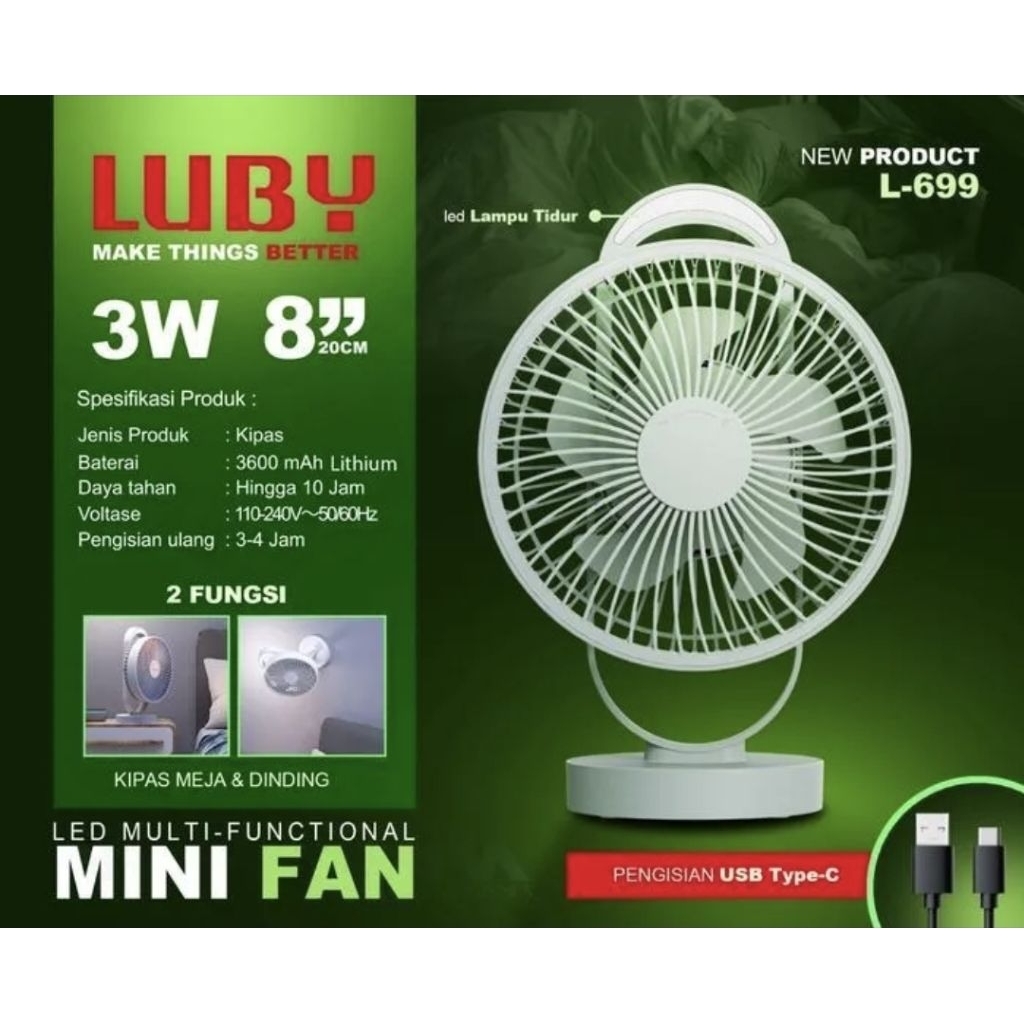 Luby Kipas Angin Meja Dinding Mini Fan L 699 8" Angin Kencang