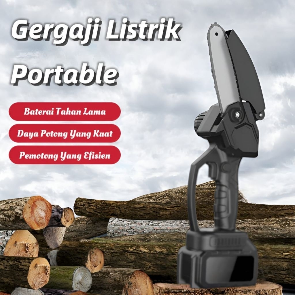 Mesin Gergaji Rantai Portable 6 Inch Baterai Alat Perkakas Tukang Gergaji Set Lengkap