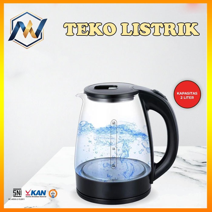 Teko elektrik kettle 2L kaca Teko Elektrik Kettle 2L Kaca + Stainless Steel Pemanas Air Electric Ket