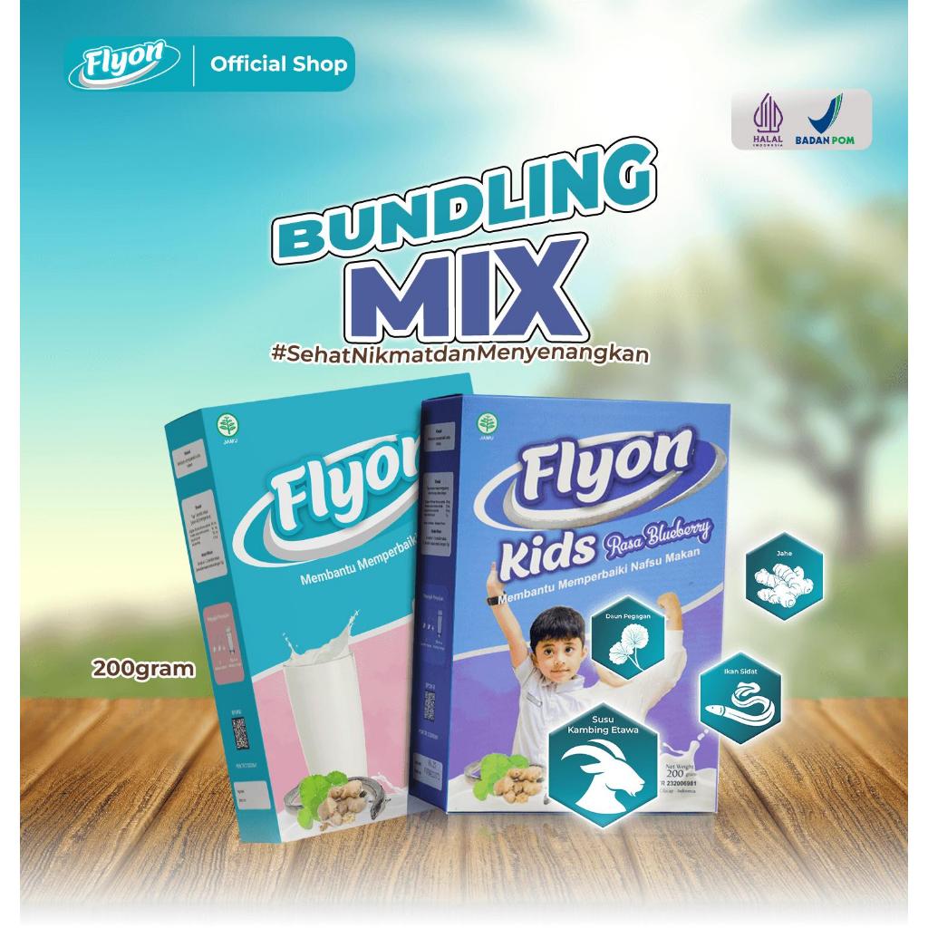 NEW PACKAGING Susu Flyon Paket Box Isi Paket = 1 Box Flyon Original + 1 Box Flyon Kids Blueberry - S