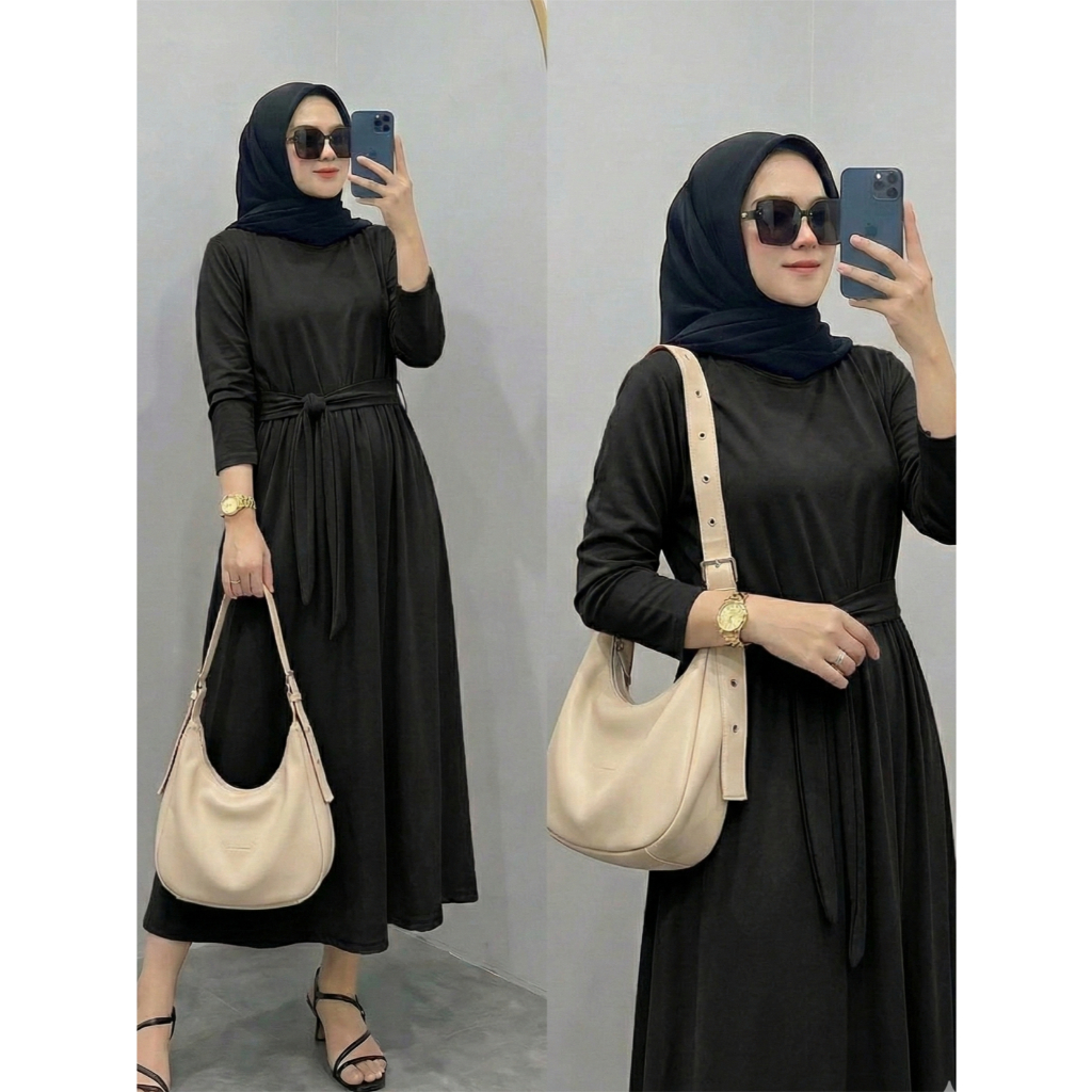 Ayana Midi Dress Rayon Premium – Dress Lengan Panjang Adem & Jatuh (Hijab Friendly)