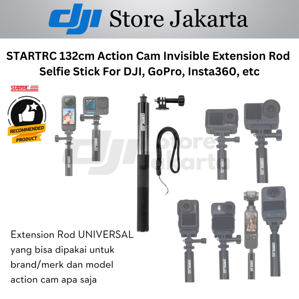 Extension Rod Invisible Selfie Stick Tongsis 132 cm DJI Osmo Action 6 Osmo Nano Osmo 360 Osmo Pocket