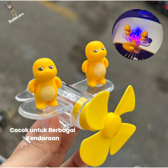 [RODALUCU] Dekorasi Kendaraan Dino Kuning Nailong  – Baling-Baling Menyala, Lucu untuk Motor & Mobil