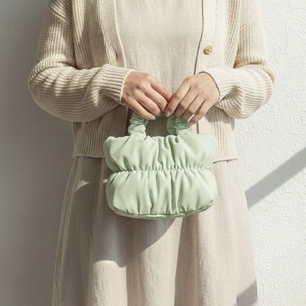 Tas Hampers Handbag Kerut Scrunchie Premium Korea Bridesmaid Lebaran/Natal/Imlek