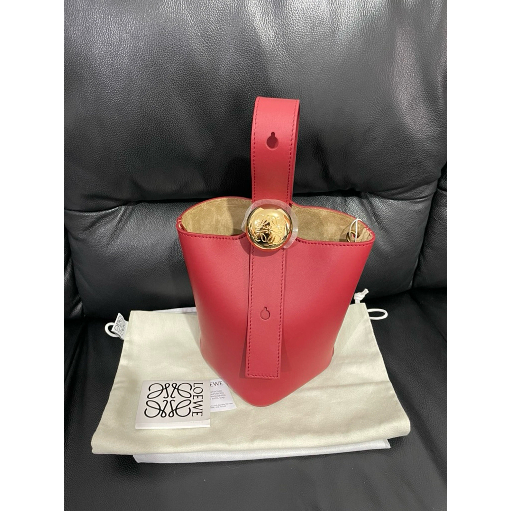 Loewe Mini Pebble Bucket Bag Mellow Calfskin Burnt Red ( Authentic)