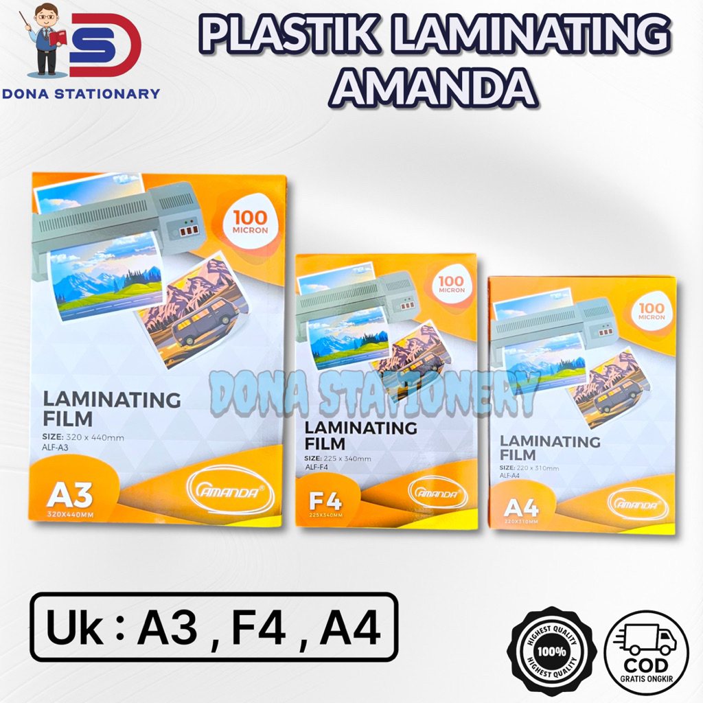 AMANDA Plastik Laminating A3 / Plastik Laminating F4 Folio / Plastik Laminating A4 / Laminating Film