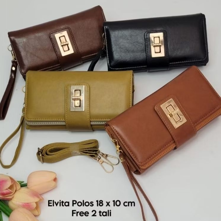 Dompet ELVITA Motif Polos, Free Tali, Tampilan Mewah